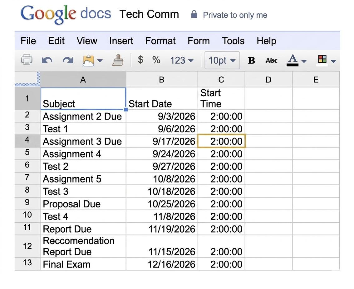 Syllabus/Calendar Sample